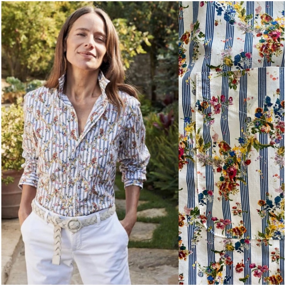 Frank & Eileen Silvio Floral Stripe Shirt Xs